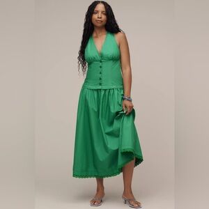 NWOT Anthropologie Maeve 2X Plus Halter V-Neck Drop-Waist Midi Dress